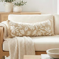 BlissBlush Jute Decorative Spring Long Lumbar Pillow Cover 14x36, Neutral Floral Tufted Body Pillow for Bed, Accent Lumbar Throw Pillow for Bedroom,Outdoor Lounge (Cover Only)