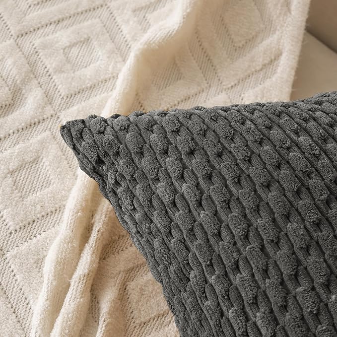 Set of 4 Dark Grey Decorative Throw Pillow Covers 22x22 Inch Corduroy Pillow Covers for Bed Couch Sofa Living Room Soft Square Cushion Cases