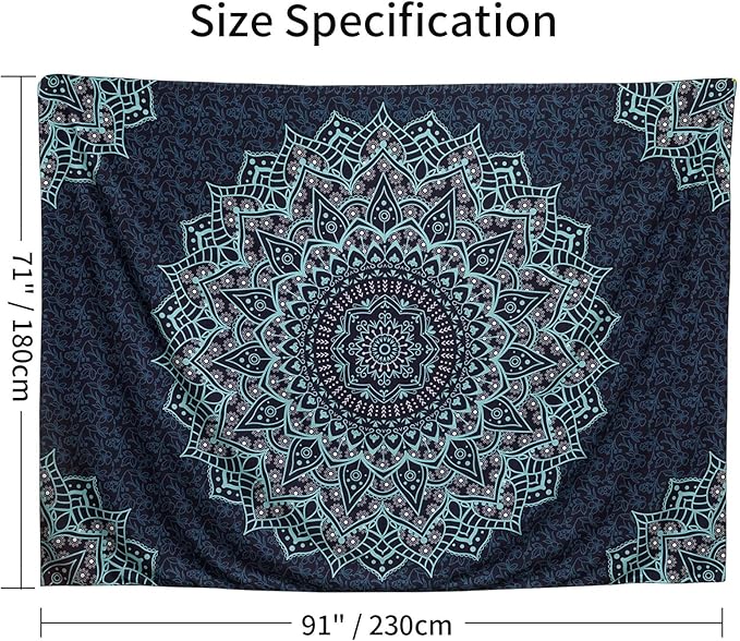 Edeesky Black Blue Mandala Tapestry Wall Hanging Vintage Tapestries Aesthetic Hippie Wall Decor Bohemian Wall Art Boho Home Decoration for Bedroom,Living Room,Dorm