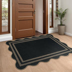 Scalloped Easy Jute Black Rug, 2.6x4 Front Door Washable Door Mat Non Slip Small Kitchen Area Rug, Farmhouse Low Pile Floor Rugs for Entryway Porch Doorway