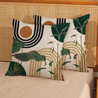 Boho Green Pillow Covers 18x18 Set of 2 Green Gold Leaf Tropical Mid Century Throw Pillows Outdoor Bohemian Modern Decorative Pillowcase Farmhouse Linen Cushion Case for Couch Sofa Decor