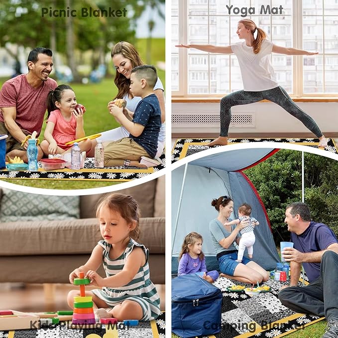 Extra Large Picnic Blankets Waterproof Foldable (80 "x 80") Beach Blanket Waterproof Sandproof,3-Layer Thicking Mat Outdoor Packable Camping Blanket