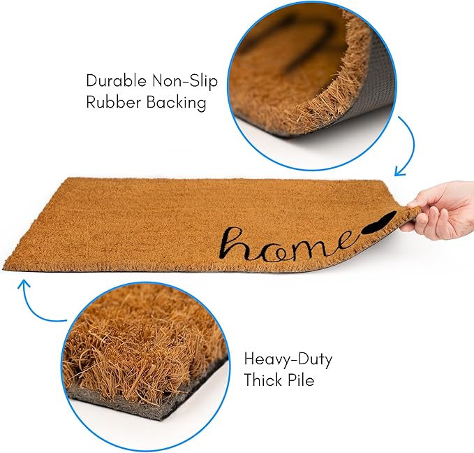 PLUS Haven Coconut Coir Home Entrance Door Mat – 17.5" x 30" | Home Sweet Home Heavy-Duty Doormat for Indoor & Outdoor Use | Durable & Eco-Friendly