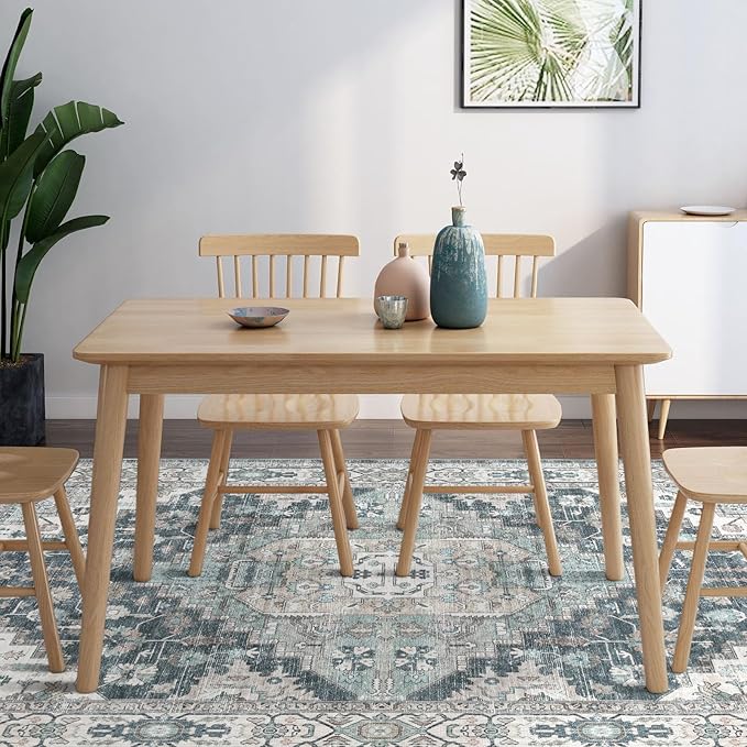 6x9 Vintage Washable Area Rug for Living Room,Low Pile Non Slip Carpet Non-Shedding Area Rug Soft Indoor Stain Resistant Rug Boho Print Mat for Bedroom Dining Room Blue Beige Multi