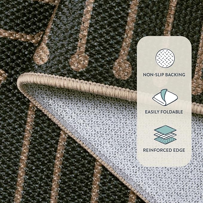 Lahome Neutral Geometric 8x10 Outdoor Rug, Black Washable Rug for Living Room Dining Room, Farmhouse Rhombus Non Slip Non Shedding Indoor Outdoor Carpet for Backyard Deck Office Classroom Decor