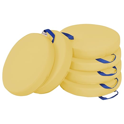 ECR4Kids SoftZone Floor Cushions, Round, Flexible Seating, Yellow, 6-Piece