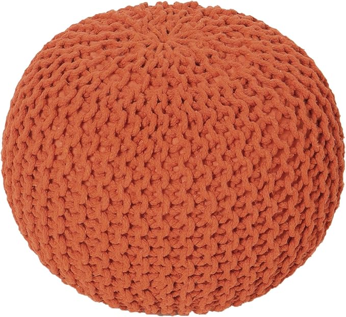 REDEARTH · Round Pouf Ottoman - Hand Knitted Cable Boho Poof - Pouffe Circular Footrest for Living Room - Bedroom - Patio - 100% Cotton (19.5"x19.5"x14") - Burnt Orange, Set of 2