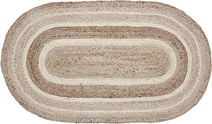 VHC Brands Jute Rug Oval with Pad, Natural and Crème, 27x48