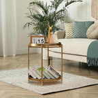 TeoKJ 2 Tier Gold Side Table, Folding Round Metal End Table Small Nightstand with Two Removable Tray for Bedroom Living Room Bedside Small Spaces Gold + Dark Green