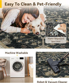 Area Rugs Round 6ft Washable Non-Slip, Floral Vintage Distress Print Pattern Medallion Carpet for Living Room Bedroom Dining Room, Vintage Black Brown Neutral
