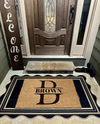Easy Jute 3x5 Outdoor Patio Rug, Washable Rugs for Entryway Black Modern Indoor Kitchen Rugs, Farmhouse Neutral Non Slip Scalloped Carpet for Living Room Backyard