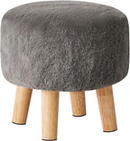 YMYNY Round Pouf Ottoman Small Foot Stool Faux Fur Foot Rest for Couch Modern Boho Footstools with Wood Legs for for Living Room Bedroom Office 12.6" D×12.6" W×12.6" H Dark Gray UHBD035GR