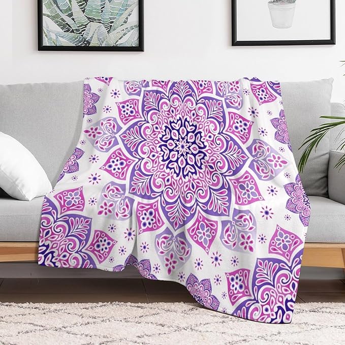 Boho Mandala Floral Throw Blanket Bohemian Hippie Flower Blanket for Sofa Bed Couch Chair Or Dorm 70"x80"