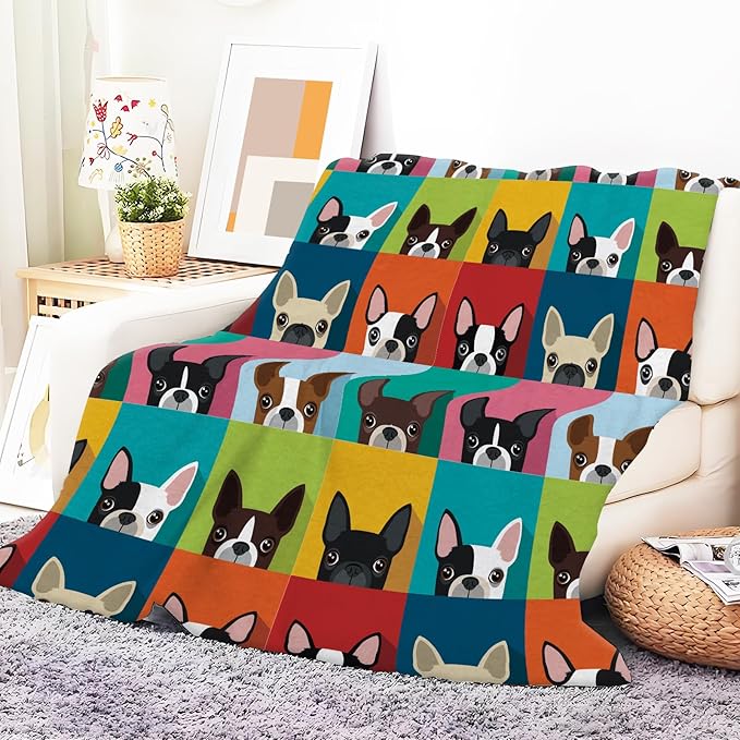 Throw Blanket for Couch, 300GSM Warm Soft Cozy Flannel Blanket, Cute Blanket for All Seasons Bedroom Home Decor Gifts, Colorful Funny Dogs 50x60 Inches