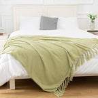 Gealaek Sage Green Throw Blanket Lightweight Fuzzy Soft Cozy Decorative Blankets for Sofa Bed Farmhouse Throw Blanket Green with Fringe 50" x 60"