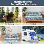 Japanese Floor Mattress, Futon Mattress with Storage Bag and Washable Cover, Roll Up Tatami Mat Suitable for Guest Room (Blue Striped Jacquard, Queen)