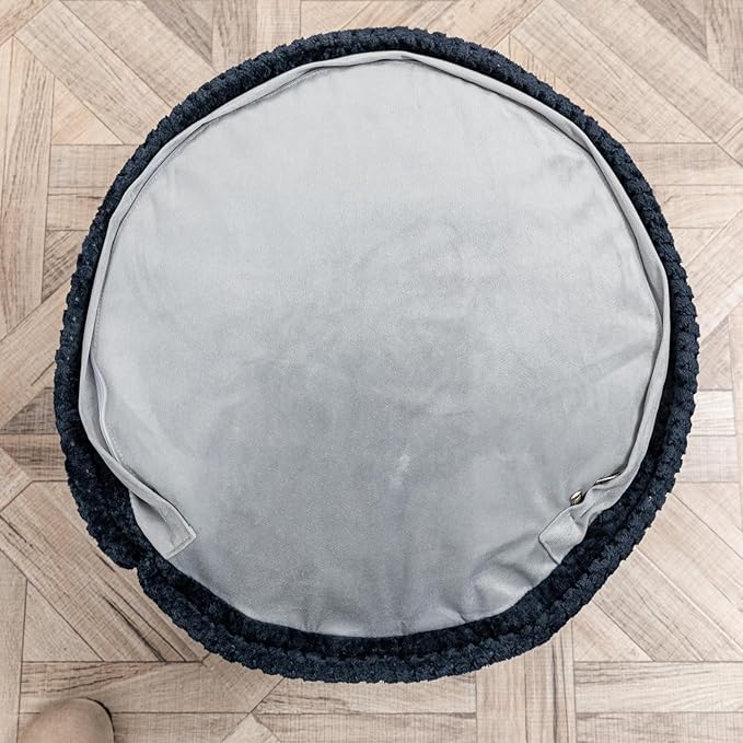 Ottoman Foot Rest Stuffed Round Boho Comfortable Floor Poof Seating Armchair Foot Stool Floor Cushion Bean Bag Pouf Ottoman 18x18x14 Inch Navy Blue