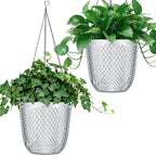 QCQHDU Self Watering Hanging Pots, 2 Pack 7.2 Inch Hanging Planters for Plants Indoor, Outdoor Flower Pots with Drainage Holes and 3 Hooks Chains for Garden Home (Clear)