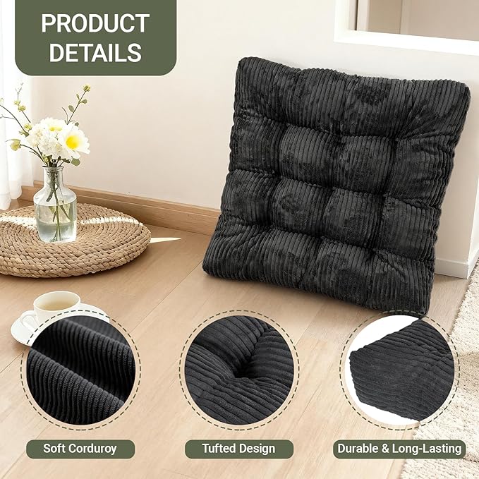 Meditation Floor Pillow Set of 2,Memory Foam Meditation Cushion for Adults Sitting, Large Square Thickened Seat Cushions for Yoga, Tatami Living Room (2, Black)