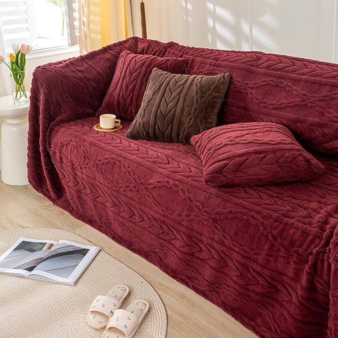 YUSOKI Sherpa Large Throw Blanket Single Layer,Light Weight(1.7lb),370GMS-3D Stylish Design for Gift Home Decor (Burgundy Red,50"x65")