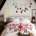 EOBTAIN Macrame Leaf Wall Hanging Large,Boho Red and Green Leaves Woven Tapestry Christmas Home Decor,Handcrafted Tassels Textile Feather Wall Art Decor for Nursery Living Room Bedroom Chic Decoration