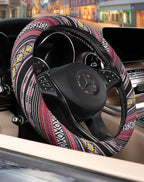SEG Direct Boho Steering Wheel Cover with Baja Blanket Cloth, Ethnic Style Auto Wheel Cover Made of Coarse Flax, Fits 14 1/2-15 1/4 inches Car Wheel