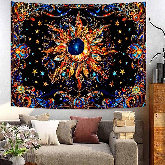 Spenlife Celestial Sun and Stars Tapestry Cosmic Tapestry for Bedroom Astral Tapestries Wall Hanging Bedroom Living Room Wall Art and Home Decor 60x80