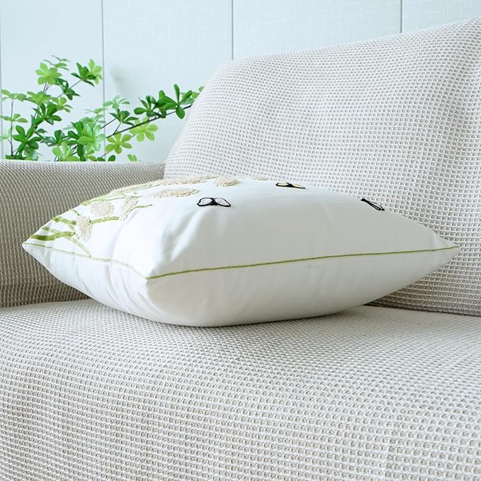 vctops Farmhouse Pampas Grass Cotton Tufted Throw Pillow Cover Boho Embroidery Pillowcase Soft Square Cushion Case for Sofa Couch Bed Chair (Khaki,18"x18")