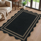Modern Easy Jute 3x5 Outdoor Patio Rug, Black Washable Rugs for Entryway Indoor Kitchen Rugs, Farmhouse Neutral Non Slip Carpet for Living Room Backyard