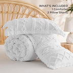 Bedsure Tufted Boho Comforter Set Oversized King - Bright White Boho Bed Set, GentleSoft™ 3 Pieces Farmhouse Shabby Chic Embroidery Bedding, Gifts for Woman, Soft Jacquard Comforter for All Seasons
