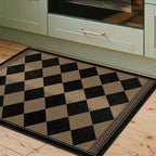 Checkered Easy Jute 2x3 Kitchen Porch Entryway Rug, Farmhouse Non Slip Front Door Mat Indoor Outdoor Decor, Diamond Washable Small Outdoor Rug, Brown Black Stain Resistant Boho Carpet for Bathroom