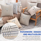 YCOLL Farmhouse Pillow Covers 12x20, Modern Accent Lumbar Throw Pillow Covers Set of 2, Grey and Beige Striped Patchwork Linen Decorative Pillows Cushion Covers for Couch Chair Bedroom Home Decor