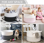 INDRESSME XXXLarge Cotton Rope Basket 21.7" x 21.7" x 13.8" Woven Baby Laundry Basket for Blankets Toys Storage Baskets with Handle Comforter Cushions Storage Bins Thread Laundry Hamper-Black Stitch