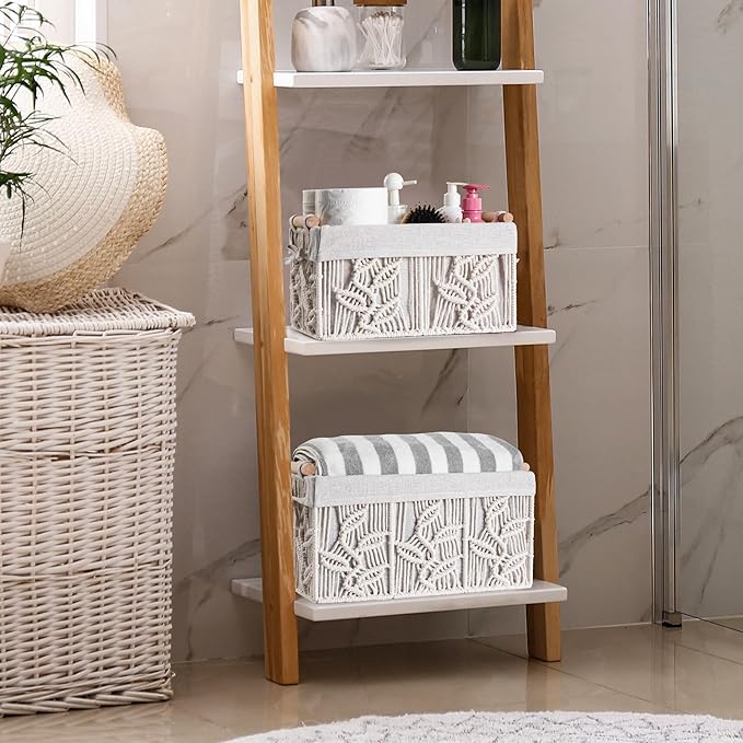 HOSROOME Storage Baskets for Shelves Organizing Gift Basket Empty Woven Baskets for Closet Boho Decor Basket for Bathroom Living Room Bedroom,White