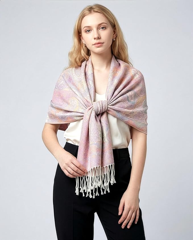Achillea Reversible Paisley Pashmina Rave Scarf – Exotic Indian Shawls and Wraps for Evening Dresses, Festivals, All Seasons