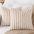 Pallene Faux Fur Plush Throw Pillow Covers 26x26 Set of 2, Luxury Soft Fluffy Striped Decorative Pillow Covers for Sofa, Couch, Living Room, Apricot