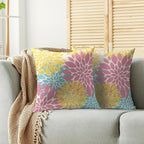 Yellow Pink Blue Spring Pillow Covers 24X24 Inch Set of 2, Modern Dahlia Floral Print Decorative Throw Pillow Covers Outdoor Farmhouse Cushion Case for Home Couch Sofa Bed Decoration