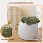LIFEREVO Faux Rabbit Fur Round Inflatable Pouf Ottoman, 20" X 16" Plush Fuzzy Waffle Bubble Floor Poufs Foot Rest for Living Room Bedroom, Furry Pouf Foot Stool Home Decor, Anti-Slip, Sage Green