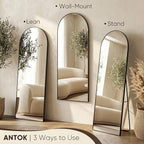 Antok 58" x19” Arched Full Length Floor Mirror, Black Aluminum Frame, Free Standing/Wall Mount/Leaning for Bedroom, Living Room, Dressing Room