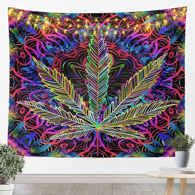 Erosebridal Leaves Tapestry Blue Purple Mandala Wall Hanging Colorful Leaves Wall Blanket Rainbow Leaf Bedroom Decor Medium 59x59