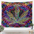 Erosebridal Leaves Tapestry Blue Purple Mandala Wall Hanging Colorful Leaves Wall Blanket Rainbow Leaf Bedroom Decor Large 59x82
