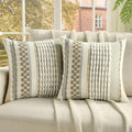 FUTEI Brown Grey Accent Throw Pillow Covers Set of 2, 20x20 Inch Plush Tufted Striped Textured Decorative Cushion Cases for Farmhouse Boho Couch Decor