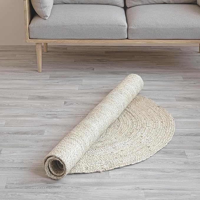 HOMEMONDE Reversible Oval Jute Area Rug - Hand Woven Natural Fiber - Farmhouse Braided Rugs for Entryway/Front Door/Porch/Meditation Mat/Home Decor (2.3 x 4 ft, Off White)