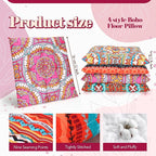 Nuogo 4 Pack Large 22 Inch Bohemian Floor Pillows Square Boho Floor Cushions Seating Pillows for Soft Yoga Meditation Pillow Mandala Pouf for Living Room Tatami Reading Nook(Exquisite)