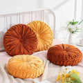 Round Throw Pillows Decorative Pleated Throw Pillows 15'' Diameter Accent Pumpkin Boho Chair Cushion for Couch Sofa Home Decoration(Burnt Orange, Yellow,4 Pcs)