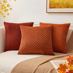 Kevin Textile Fall 14x20 Inch Pillow Cover 1 Pack Boho Decorative Soft Striped Corduroy Lumbar Farmhouse Solid Color Accent Rectangle Cushion Case for Living Room Couch Sofa Bed, Rust