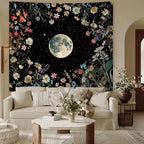 Apdidl Moon Floral Ceiling Tapestry for Bedroom Decor, Boho Flower Plant Garden Aesthetic Tapestries Wall Hanging, Black Nature Butterfly Wall Covering for Dorm Living Room (51"X60")
