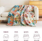 MSGKV Boho Throw Blanket for Bed Couch 100% Cotton Blanket 60"x80" Spring Breathable Farmhouse Lightweight Muslin Blankets Home Decor