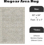 HUGEAR Area Rug 5x7 Retro Grey Machine Washable Living Room Rugs Distressed Vintage Floral Vacuumable Low Pile Carpet Bedroom Office Dining Room Laundry Room Non Slip Soft Lightweight