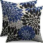 Black Navy Blue Pillow Covers 18X18 Inch Set of 2, Spring Summer Floral Dahlia Flower Cream Decorative Throw Pillow Covers Outdoor Modern Farmhouse Cushion Case for Home Couch Sofa Bed Decor
